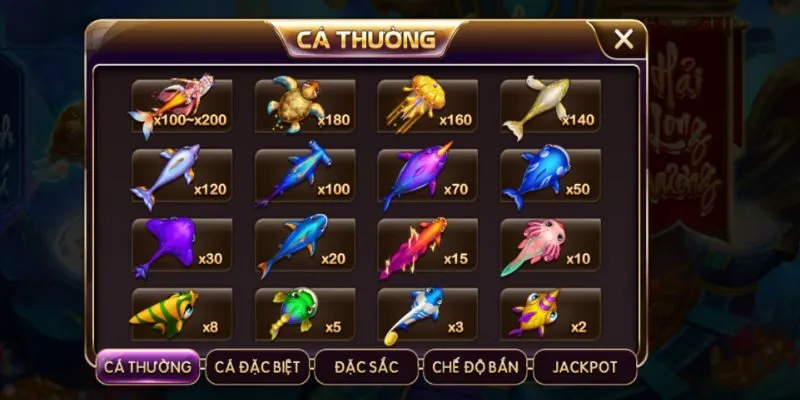 Một số loại cá xuất hiện trong trò chơi